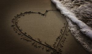 Preview wallpaper heart, beach, sand, water, foam