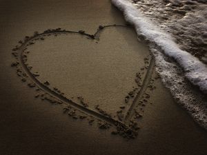 Preview wallpaper heart, beach, sand, water, foam