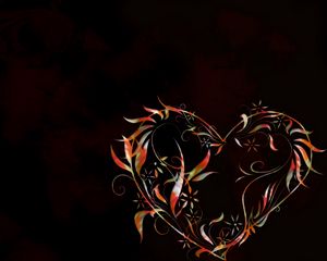 Preview wallpaper heart, black background, patterns, lines, leaves