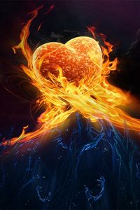 Preview wallpaper heart, blue, orange, fire, flame