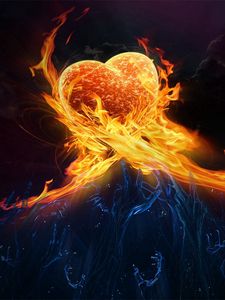 Preview wallpaper heart, blue, orange, fire, flame