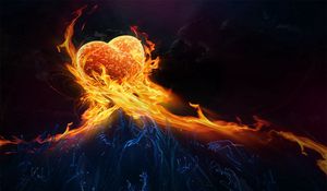 Preview wallpaper heart, blue, orange, fire, flame