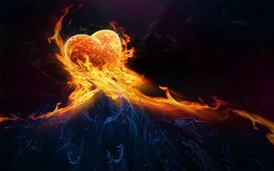 Preview wallpaper heart, blue, orange, fire, flame
