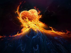 Preview wallpaper heart, blue, orange, fire, flame