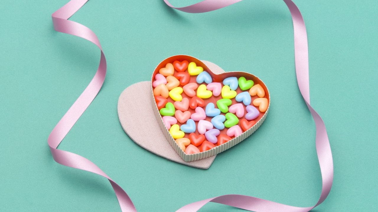 Wallpaper heart, candy, colorful, ribbon