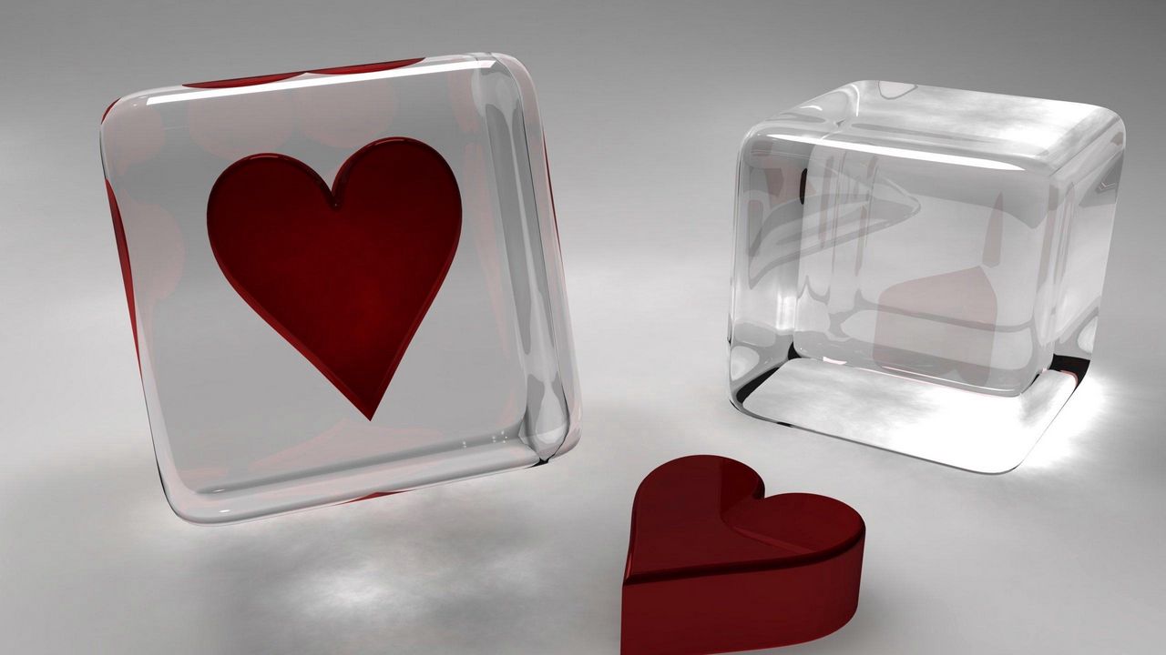 Wallpaper heart, cube, colors, glass