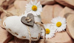 Preview wallpaper heart, daisies, threads, romance