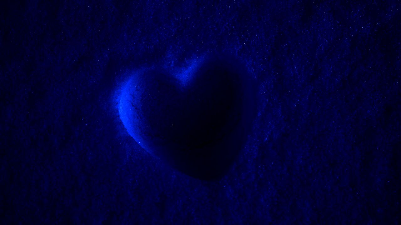 Wallpaper heart, dark, light, surface, blue