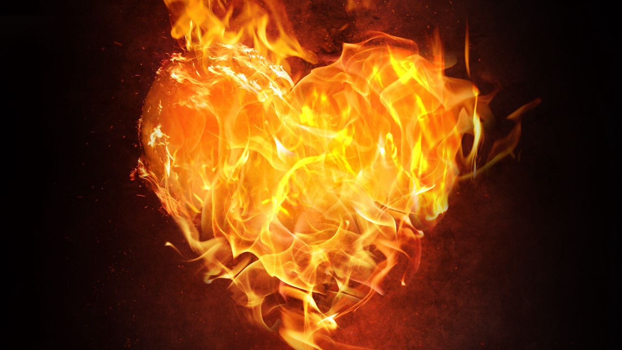Wallpaper heart, fire, flame, dark