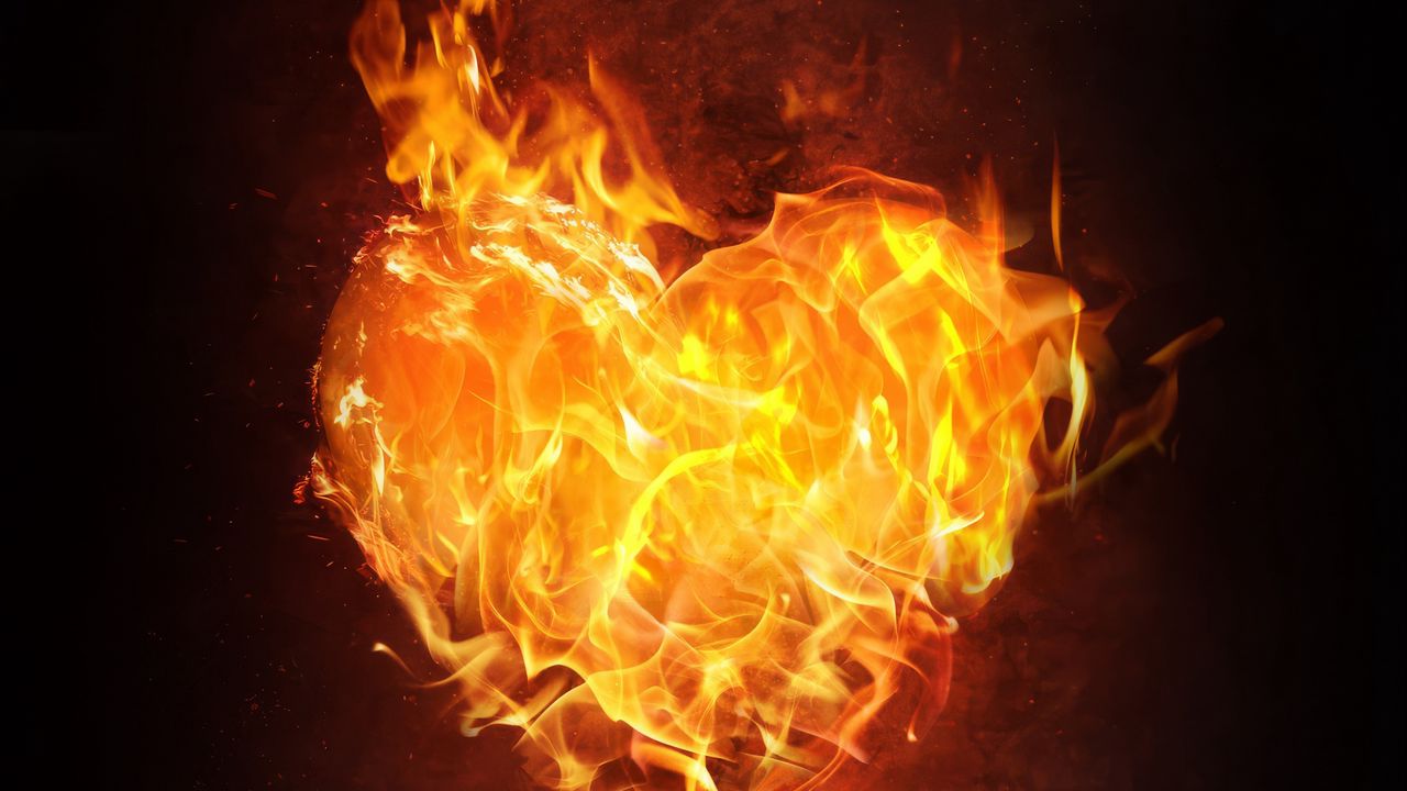 Wallpaper heart, fire, flame, love, dark