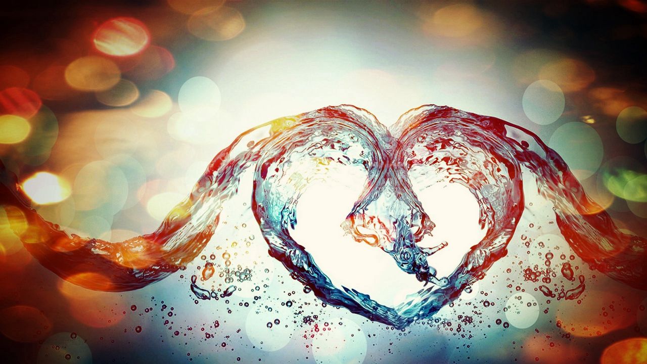 Wallpaper heart, glare, spots, water, liquid