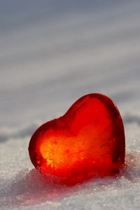 Preview wallpaper heart, glass, ice, red, snow, white