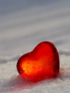 Preview wallpaper heart, glass, ice, red, snow, white