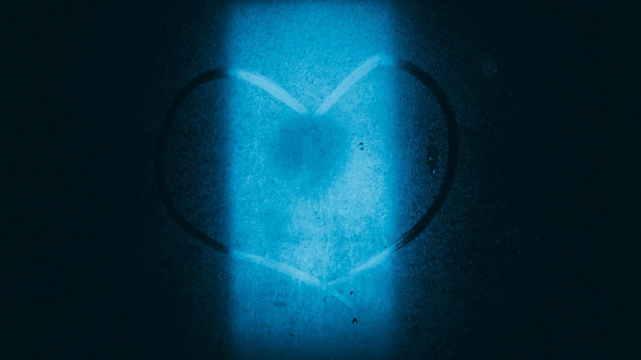 Wallpaper heart, glass, neon, dark, wet