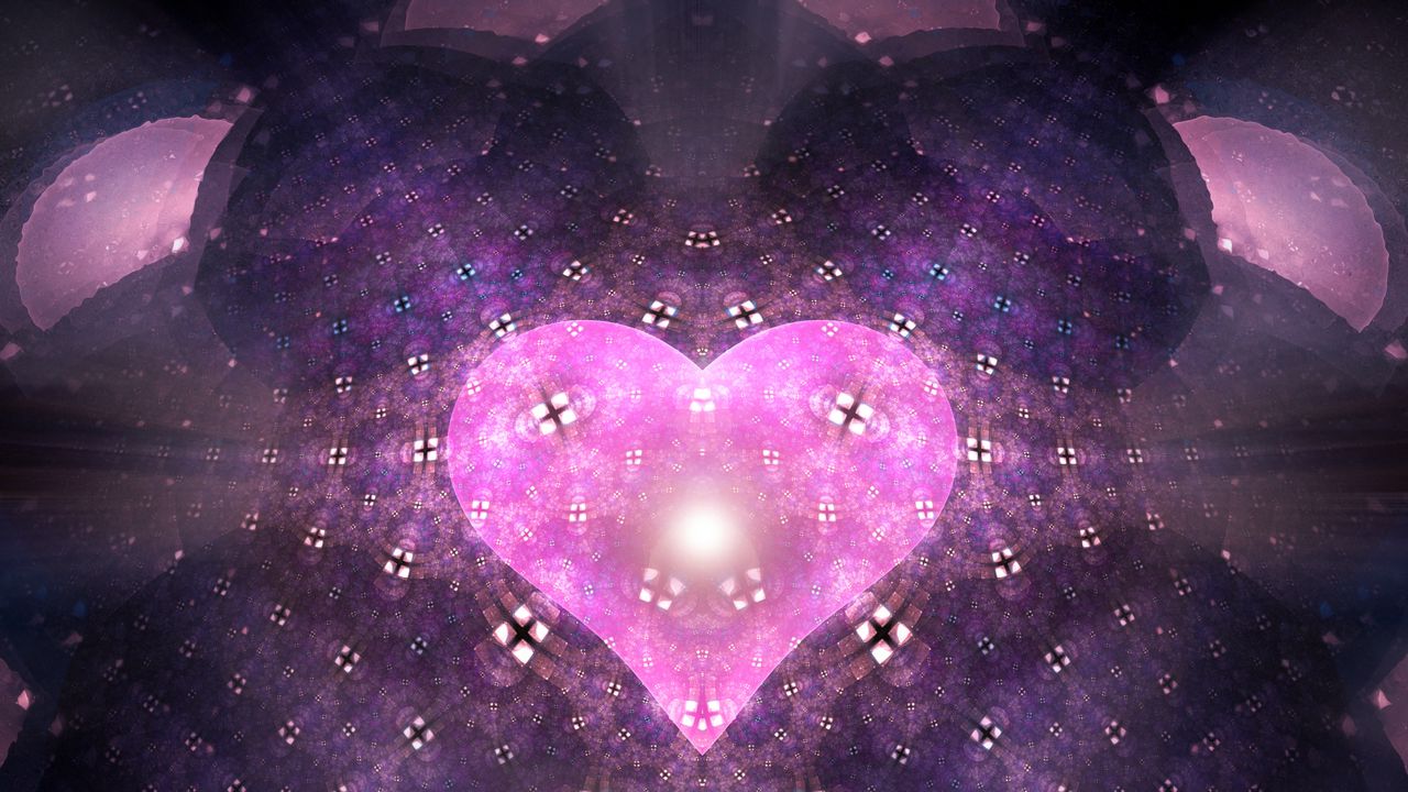 Wallpaper heart, glow, shapes, abstraction, pink, purple