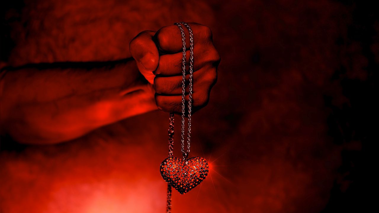 Wallpaper heart, hand, chain, glitter