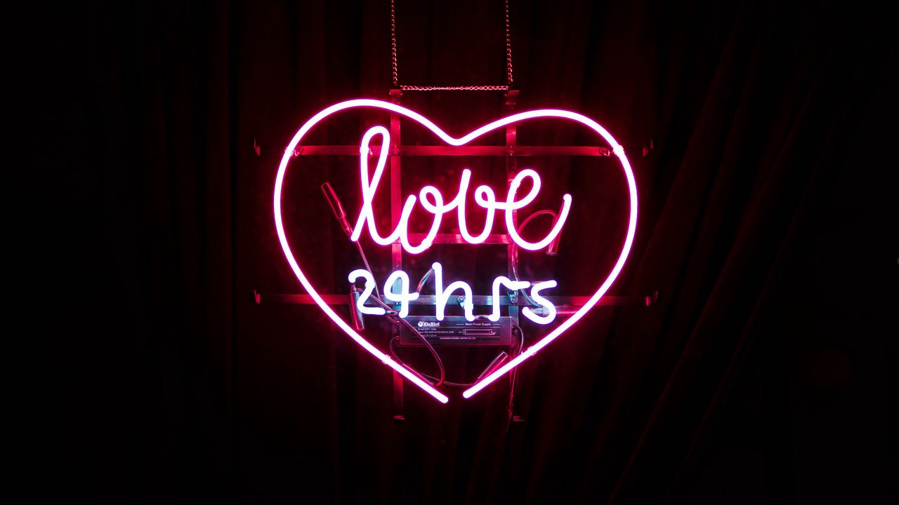Wallpaper heart, inscription, neon, love