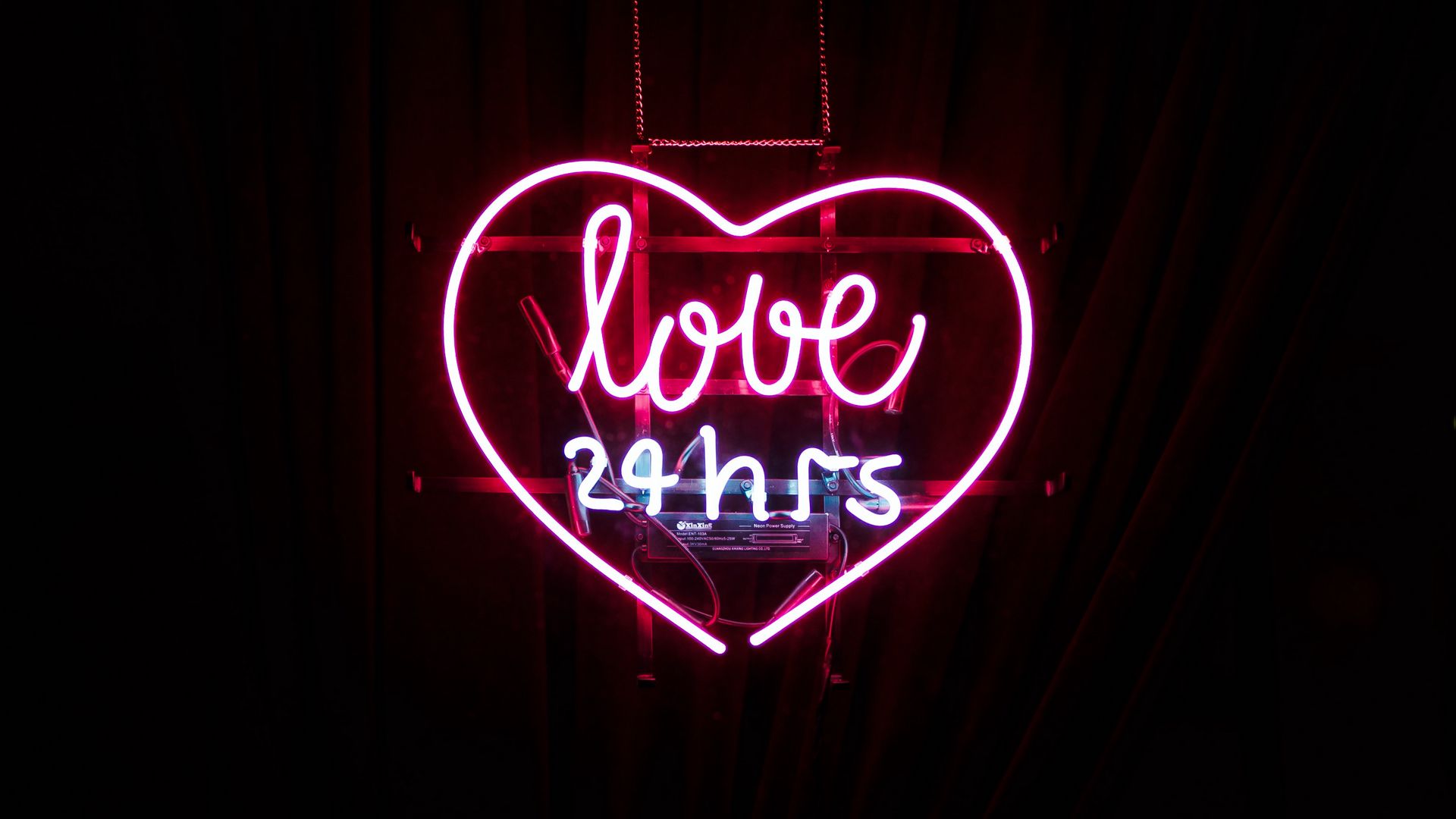 1920x1080 Wallpaper heart, inscription, neon, love