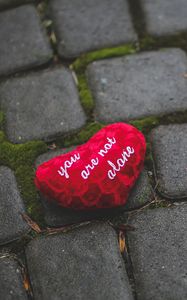 Preview wallpaper heart, inscription, tile, moss