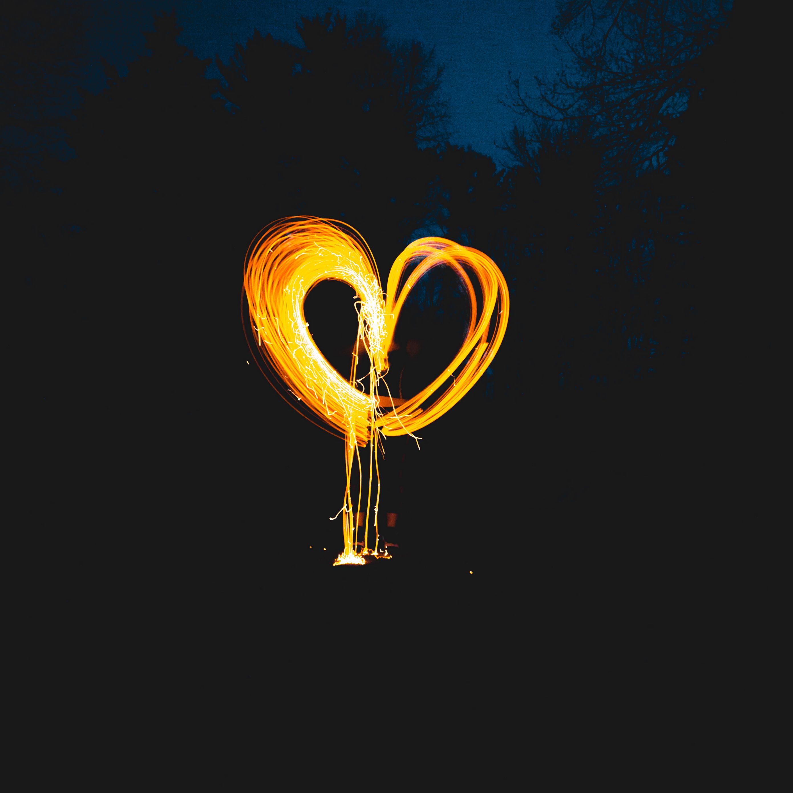 Download wallpaper 2780x2780 heart, light art, night, long exposure ...