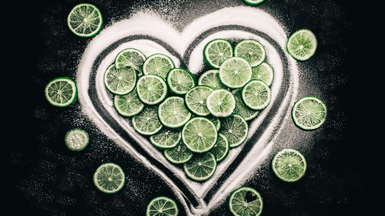 Wallpaper heart, limes, fruit, citrus