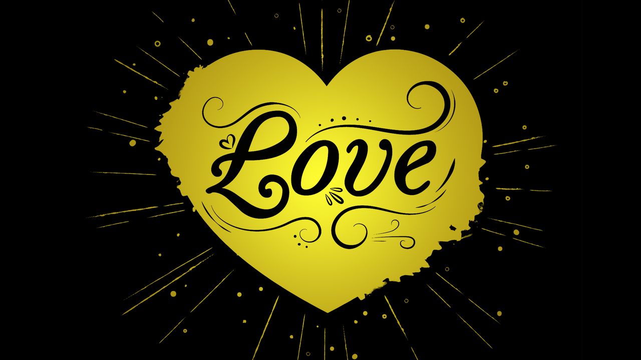 Wallpaper heart, love, inscription, vector, rays, black, yellow