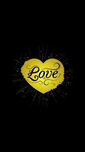 Preview wallpaper heart, love, inscription, vector, rays, black, yellow