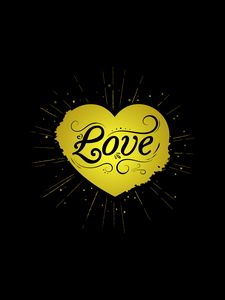 Preview wallpaper heart, love, inscription, vector, rays, black, yellow