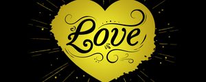Preview wallpaper heart, love, inscription, vector, rays, black, yellow
