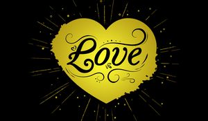 Preview wallpaper heart, love, inscription, vector, rays, black, yellow