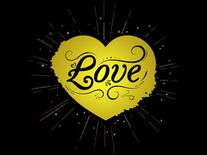 Preview wallpaper heart, love, inscription, vector, rays, black, yellow