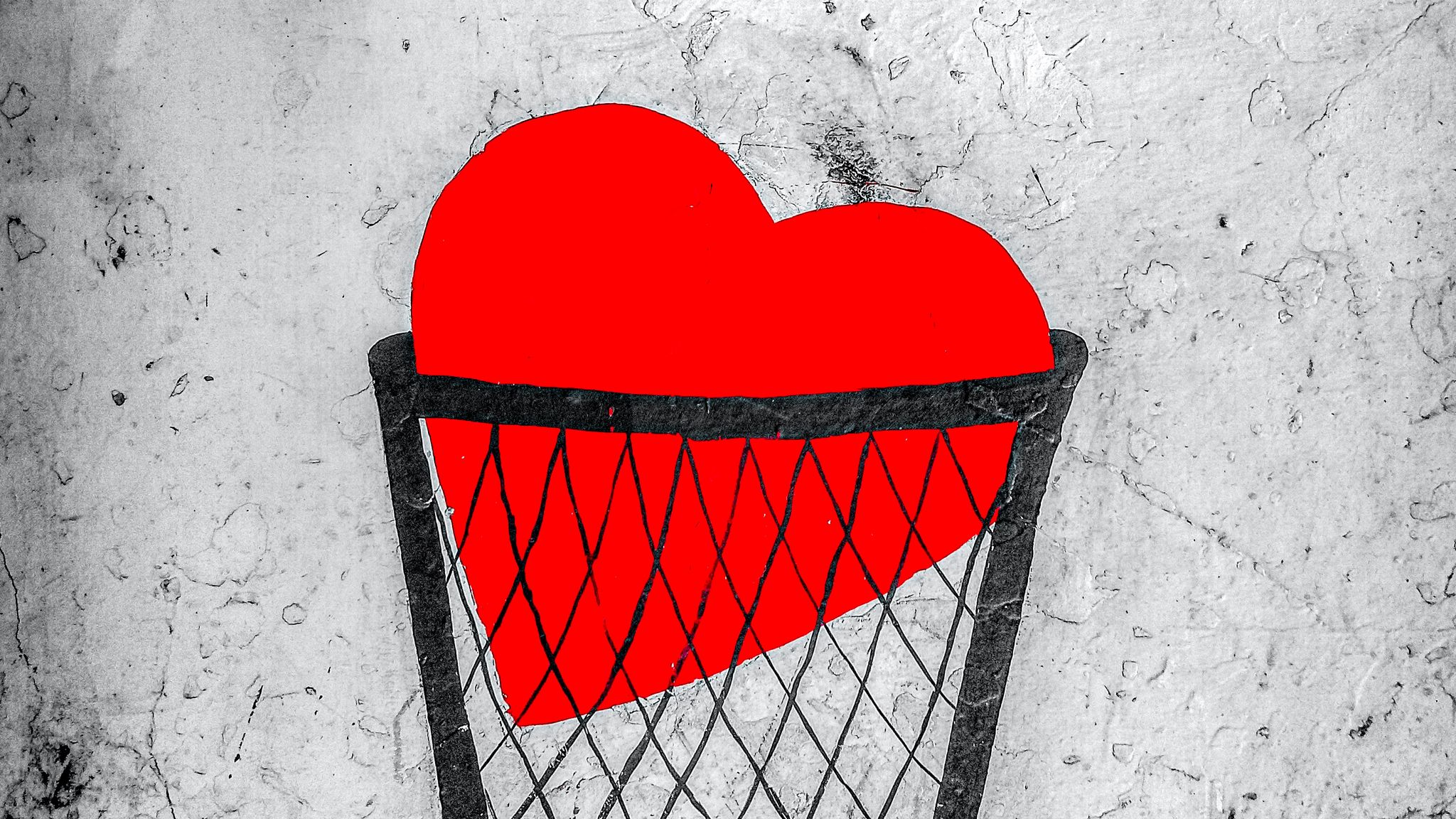 Download wallpaper 2048x1152 heart, love, sad, street art, art ultrawide  monitor hd background