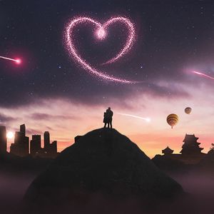 Preview wallpaper heart, love, silhouette, night