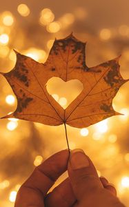 Preview wallpaper heart, maple, hand, autumn, macro