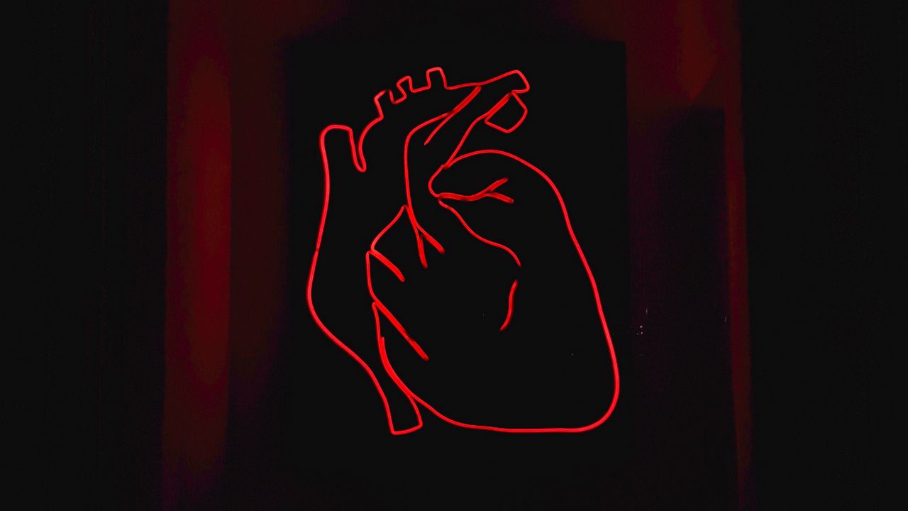 Wallpaper heart, neon, art, dark