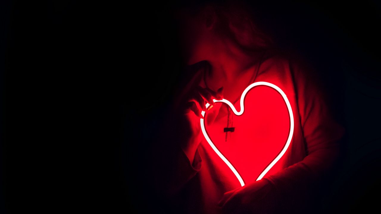 Wallpaper heart, neon, light, hands