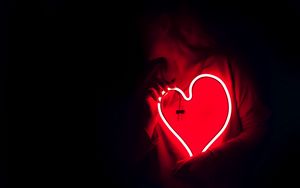 Preview wallpaper heart, neon, light, hands