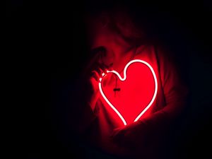 Preview wallpaper heart, neon, light, hands