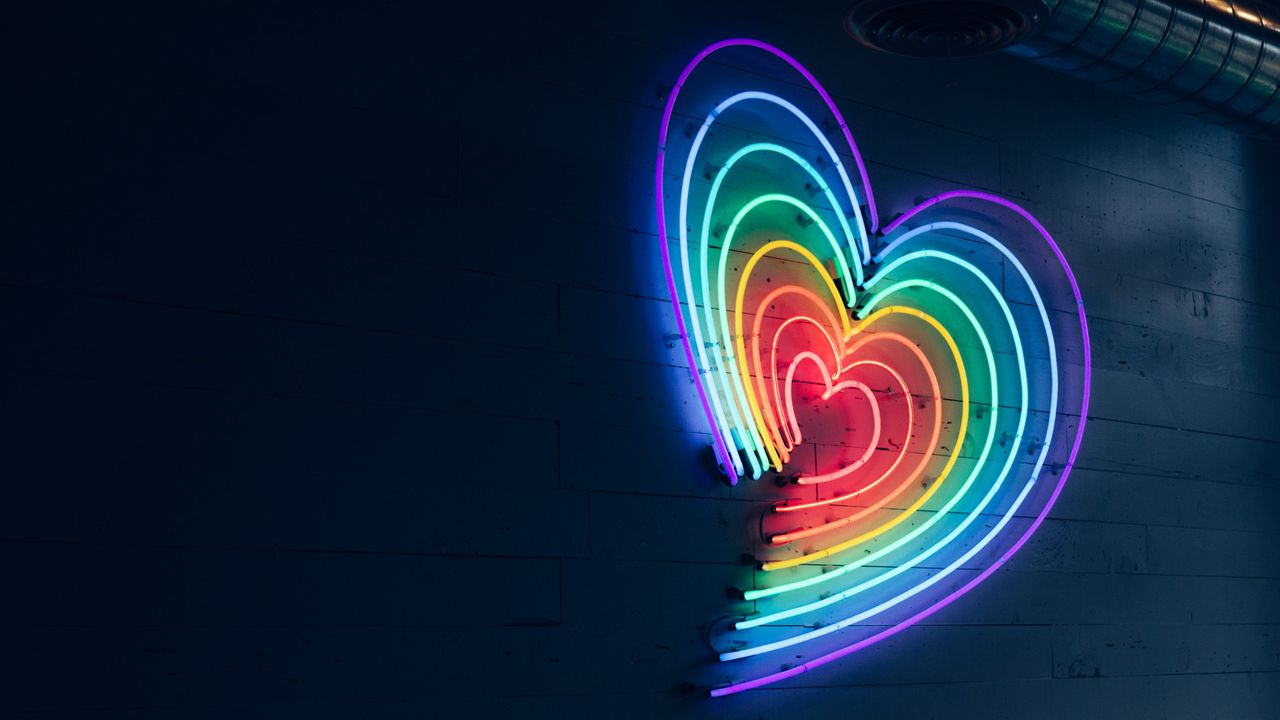 Wallpaper heart, neon, lighting, wall