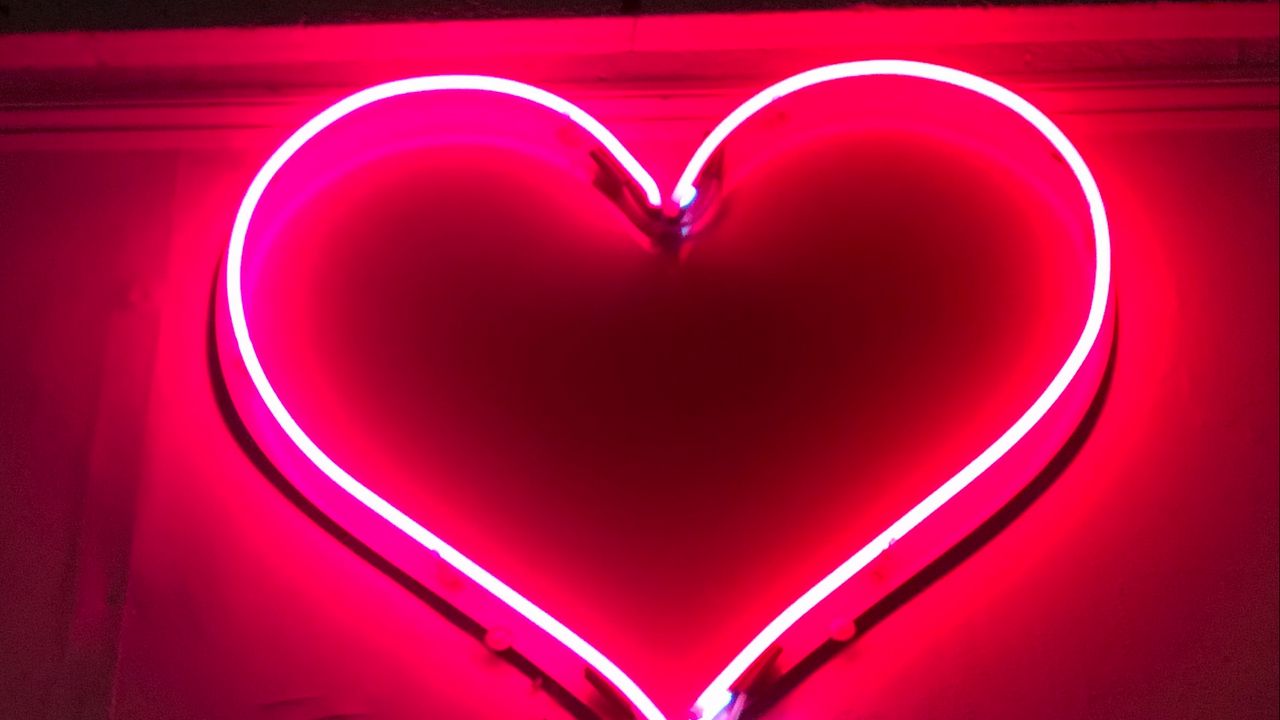 Wallpaper heart, neon, sign, light, red