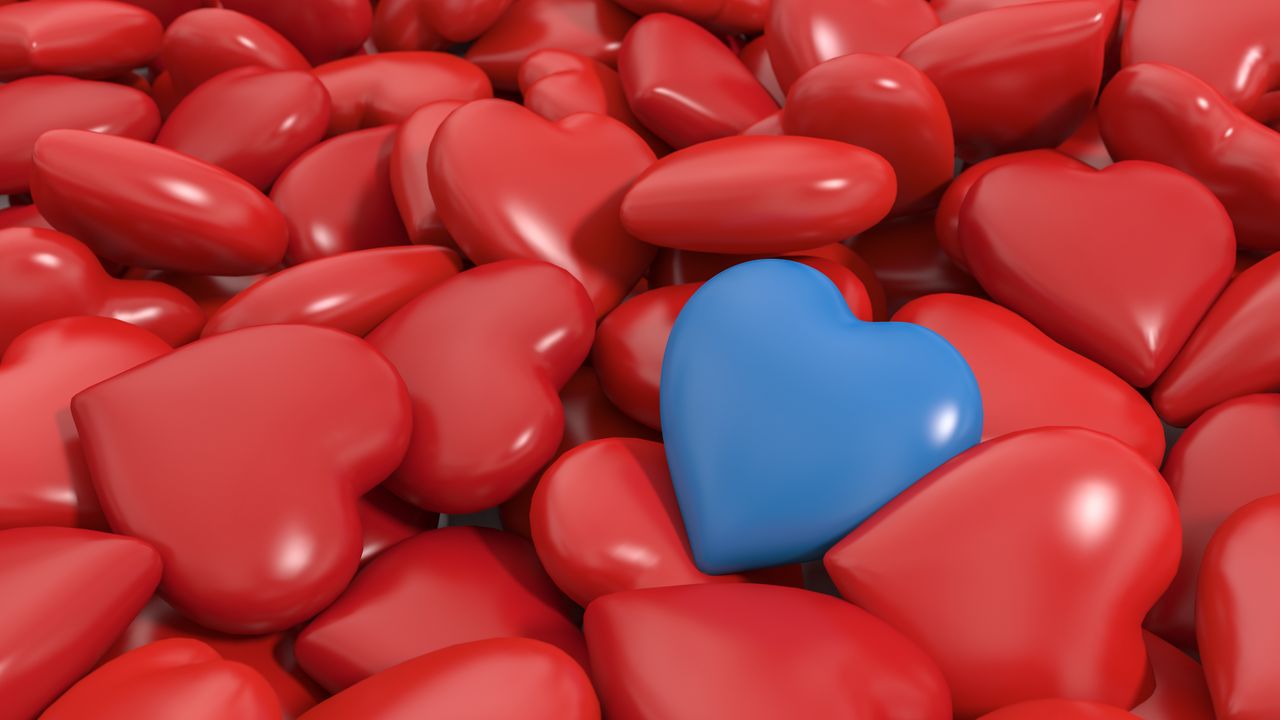 Wallpaper heart, red, blue, 3d