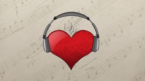 Preview wallpaper heart, red, headphones, drawing
