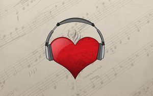 Preview wallpaper heart, red, headphones, drawing