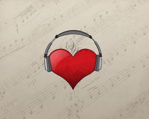 Preview wallpaper heart, red, headphones, drawing