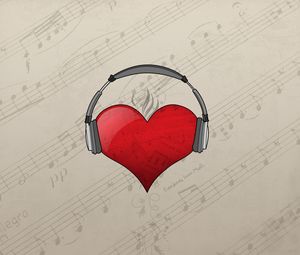 Preview wallpaper heart, red, headphones, drawing