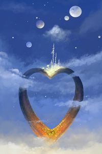 Preview wallpaper heart, sky, clouds, plant, art