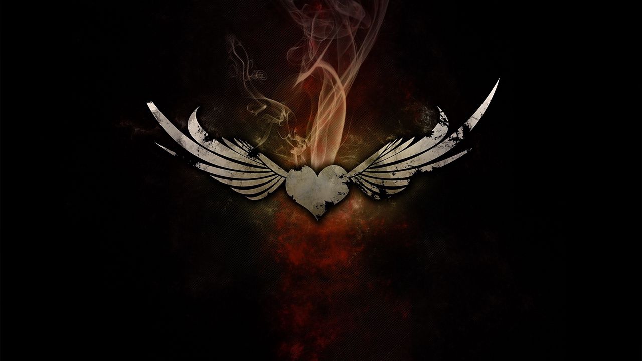 Wallpaper heart, smoke, wings, black background