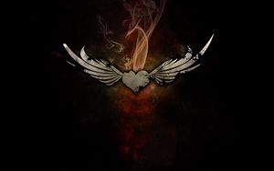 Preview wallpaper heart, smoke, wings, black background