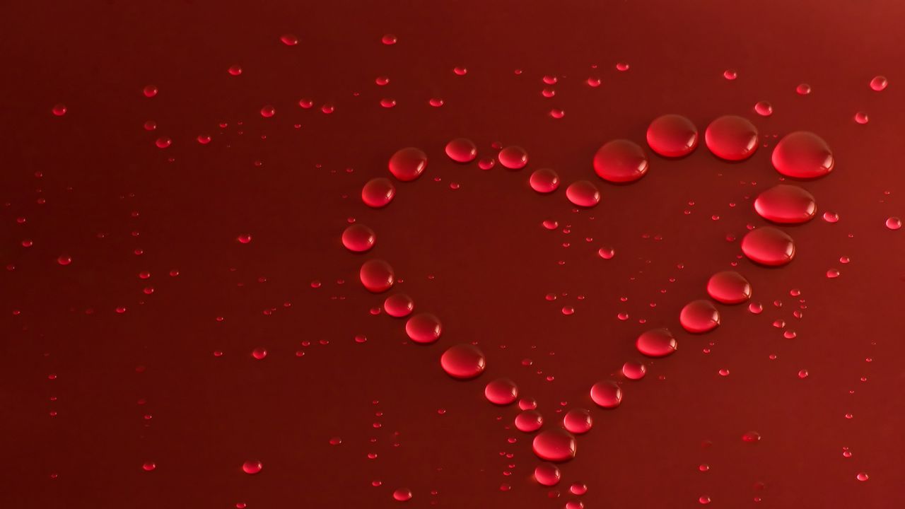Wallpaper heart, surface, drops, red