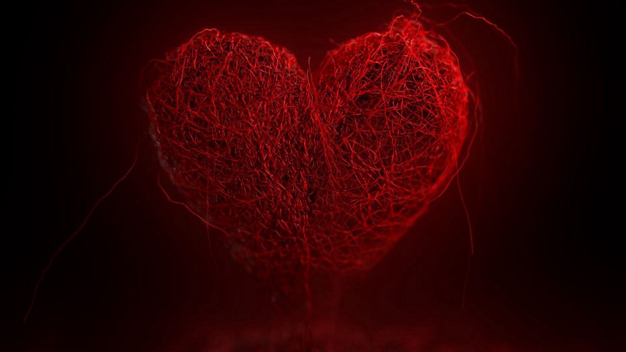 Wallpaper heart, thread, background, dark